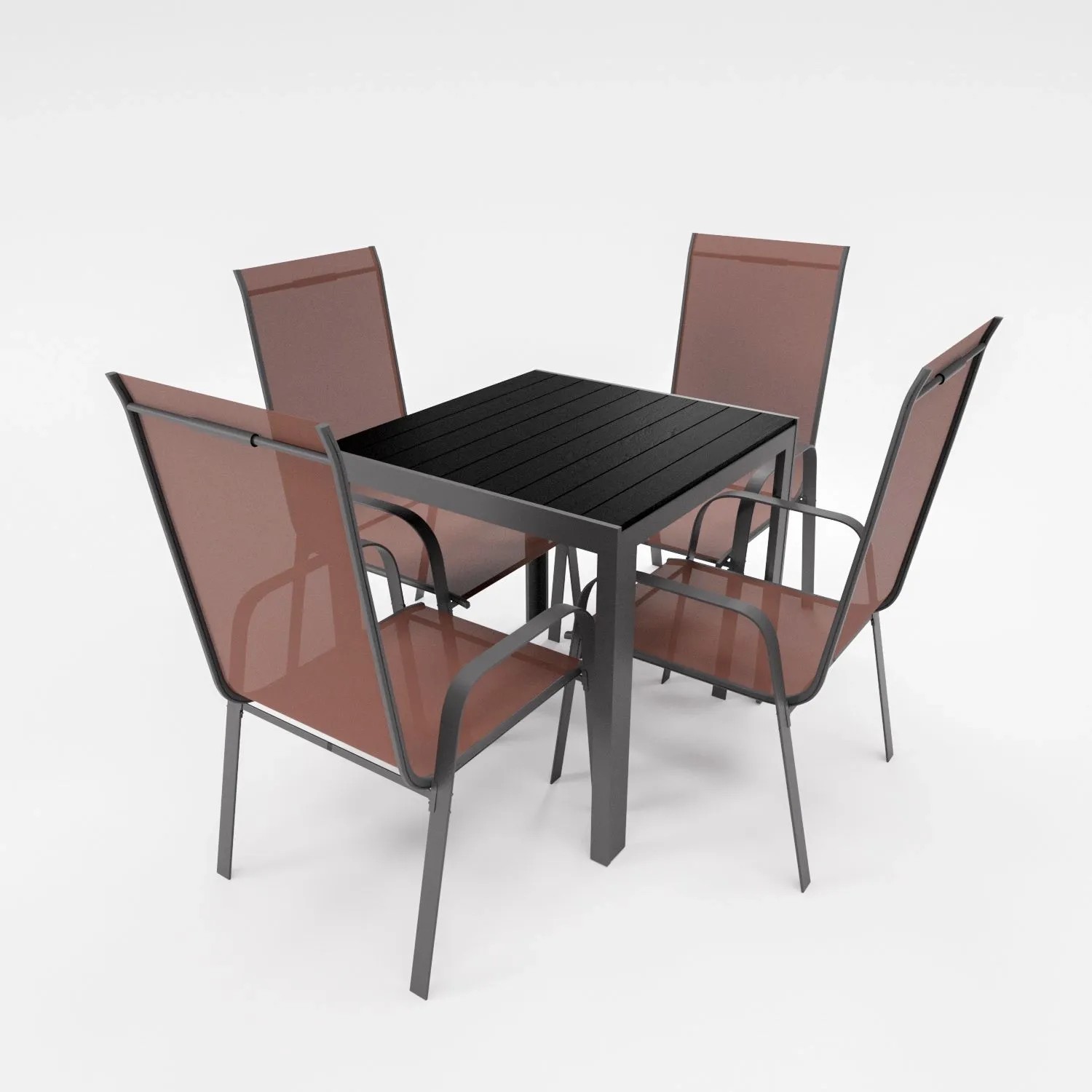 Lex Gartenmöbel Set Alu Tisch 5-tlg. 4x Stapelsessel Essgruppe Gartenset Schokobraun Sitzgruppe