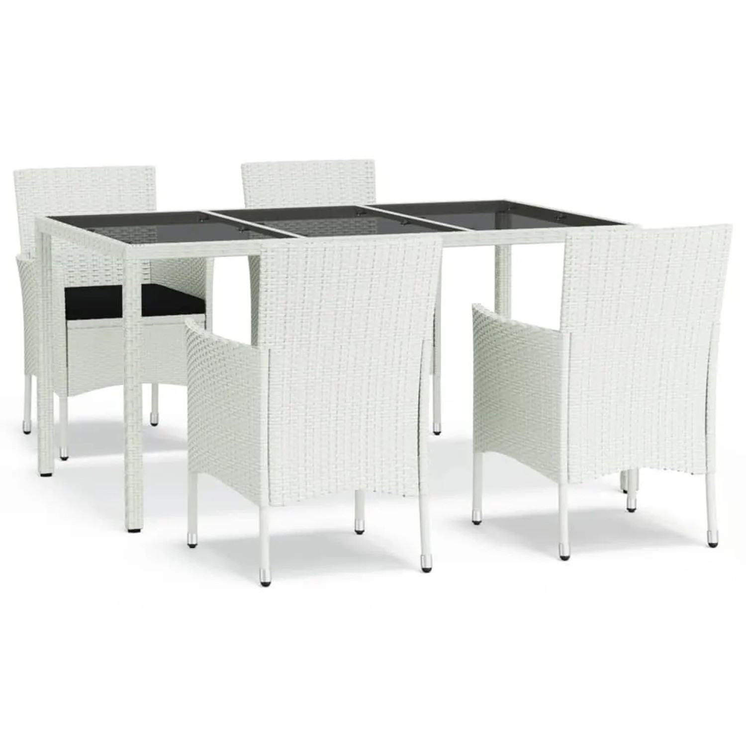 vidaXL 5-Tlg Garten-Essgruppe mit Kissen Weiß Poly Rattan 3187342
