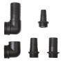 Set aus schwarzen Universalanschlüssen für Schmutzwasserpumpen, verschiedene Größen und Formen.