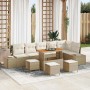 Beiges 10-teiliges vidaXL Garten-Sofa-Set aus Poly Rattan mit Tisch und Kissen.