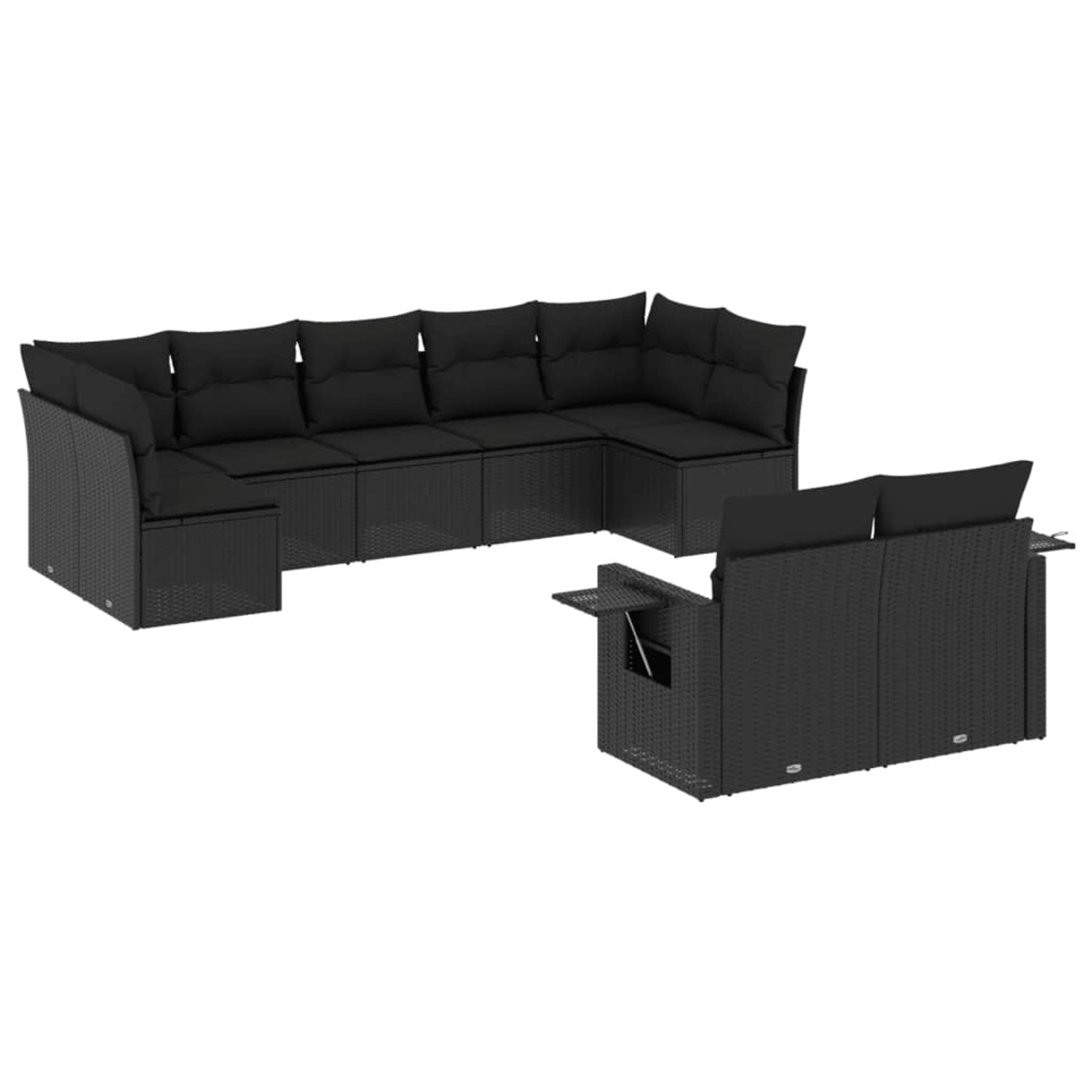 vidaXL 9-Tlg Garten-Sofagarnitur mit Kissen Schwarz Poly Rattan 3252952 günstig online kaufen