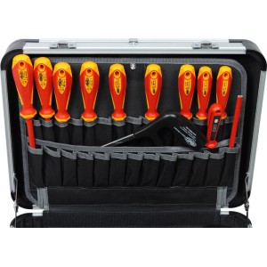 Offener Famex Elektriker Werkzeugkoffer mit Werkzeugen wie Schraubendrehern und Zangen.