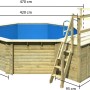 Karibu Holzpool Modell 2 C KDI mit Leiter und Pooldeck, Maße eingezeichnet.