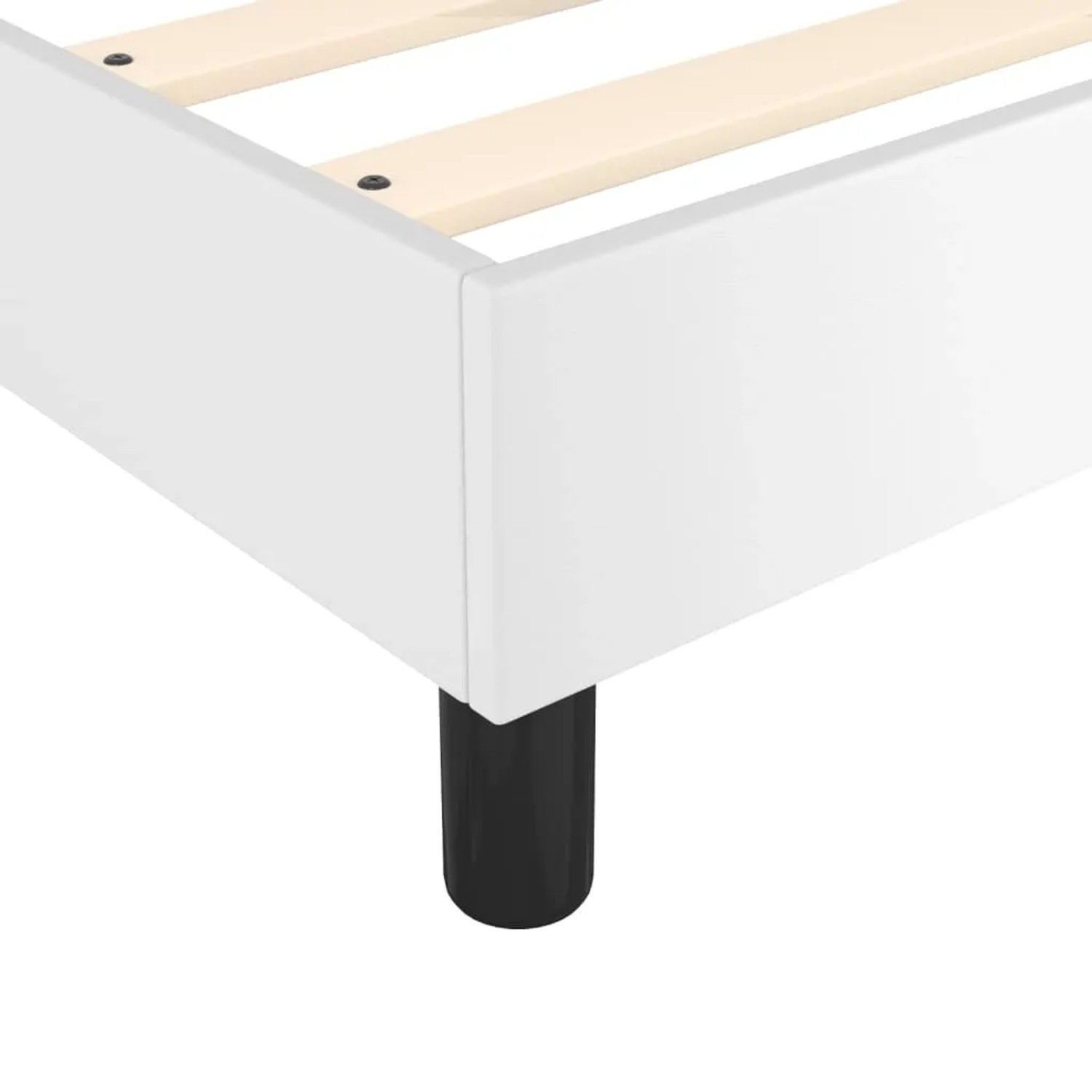 Detailansicht: Weißes vidaXL Boxspringbett 90x190 cm mit Kunstleder und schwarzen Füßen.