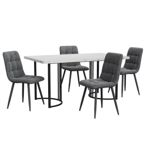 Merax Essgruppe 5 Teilig 140x80 Weiß Dunkelgrau Samt