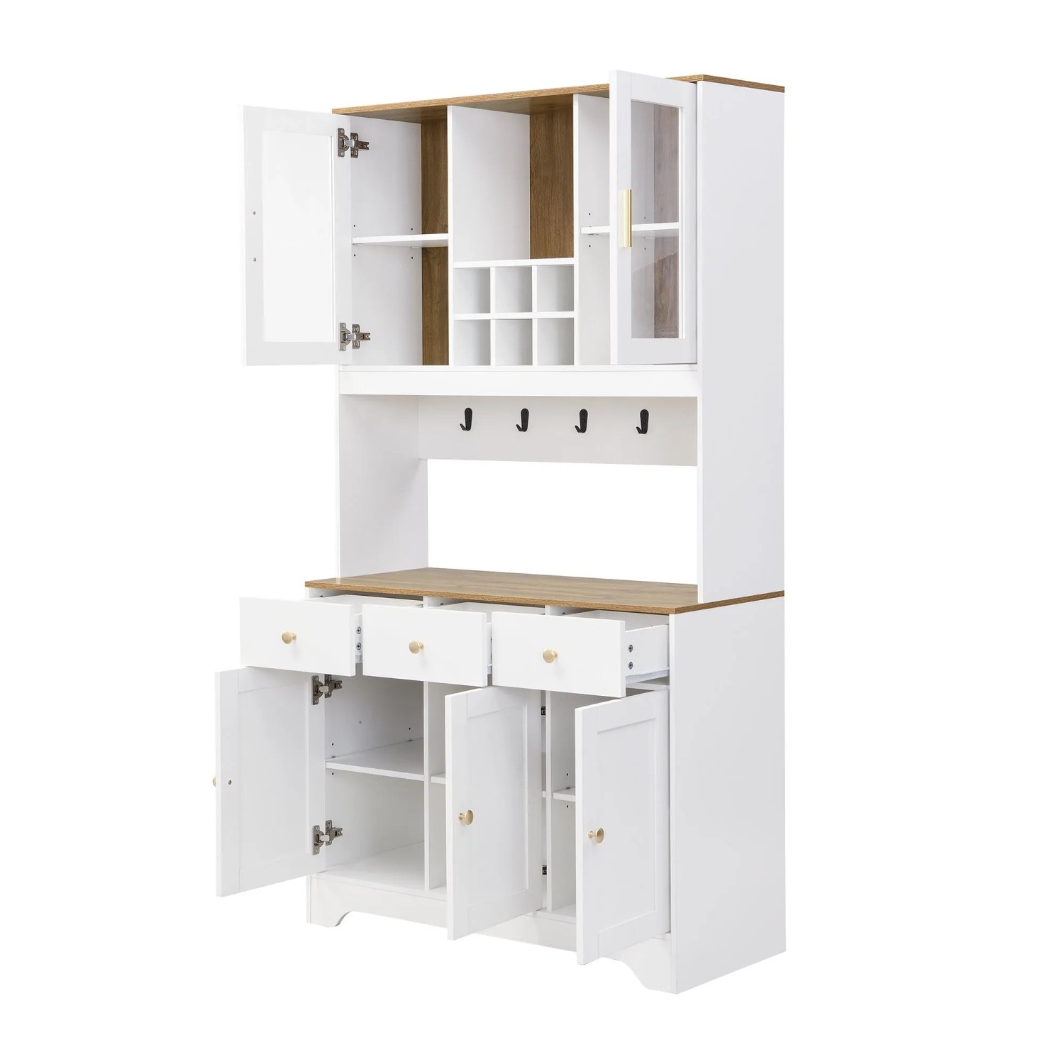 okwish Hochschrank mit Holzmaserung Wohnzimmer 94.5 x 30 x 175.5 cm Weiß