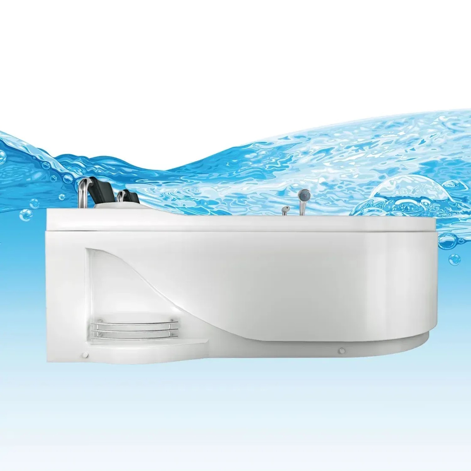 AcquaVapore Eck-Whirlpool W23H-R, 120x182 cm, mit Armaturen und Handbrause.