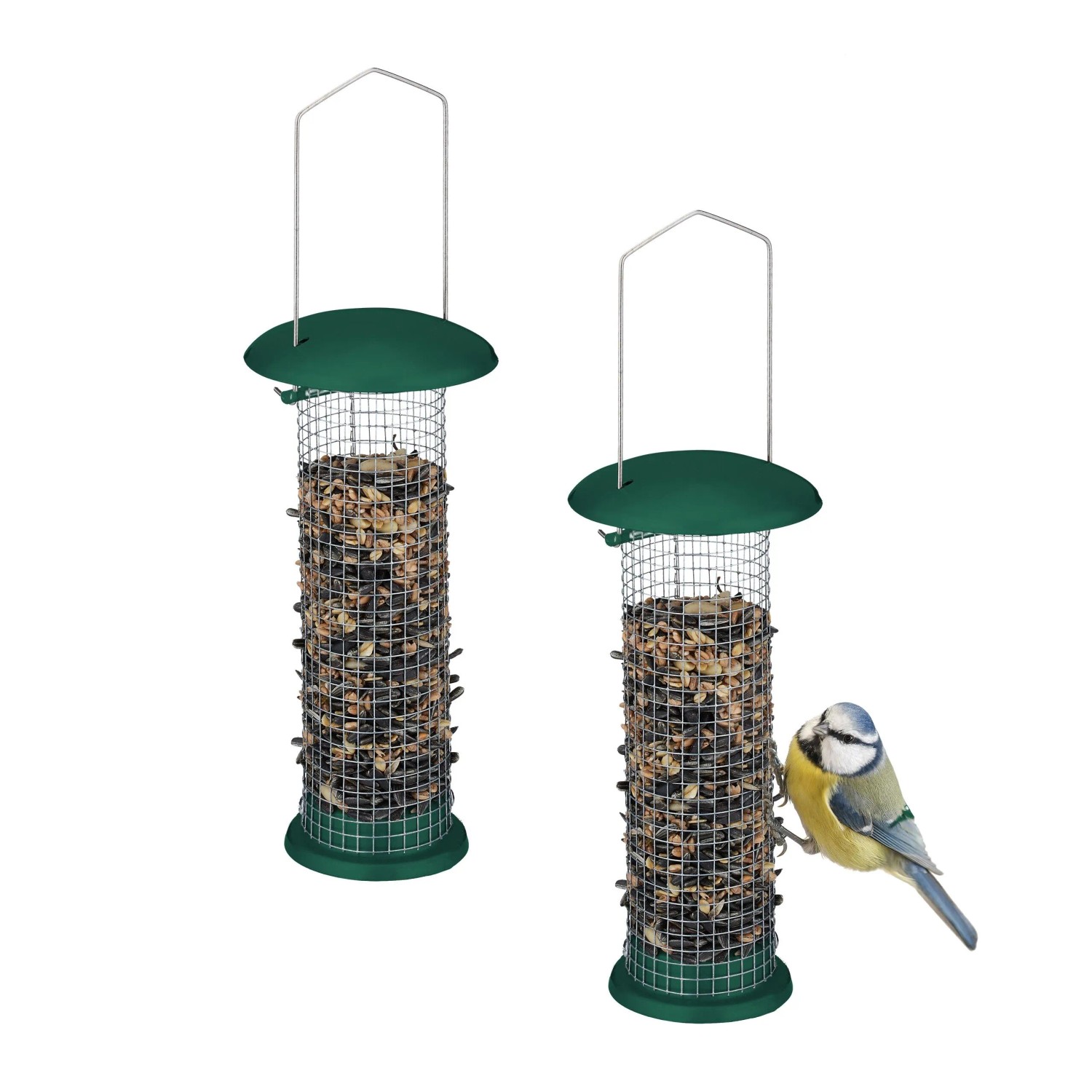Relaxdays Vogelfuttersäule 2er Set Eisen Grün Silber zum Aufhängen 31 cm x 10 cm 180 g