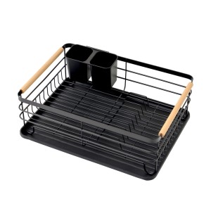 CHEFGASTRO Abtropfgestell Geschirr 14x42x30cm Stahl/Holz Mit Besteckhalter & Abtropfbrett Geschirrabtropfgestell Abtropfständer Spül Abtropfgitter