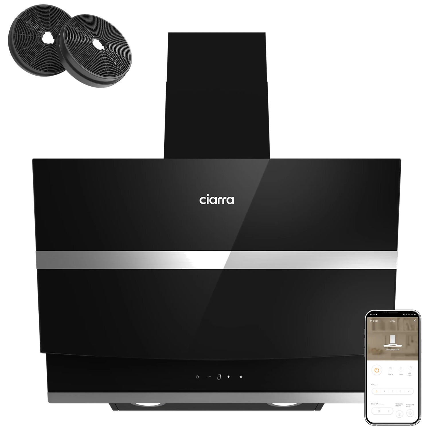 CIARRA Kopffreihaube 60 cm 692 m³/h A+++ Dunstabzugshaube WIFI-APP Touch Control VM6736NB