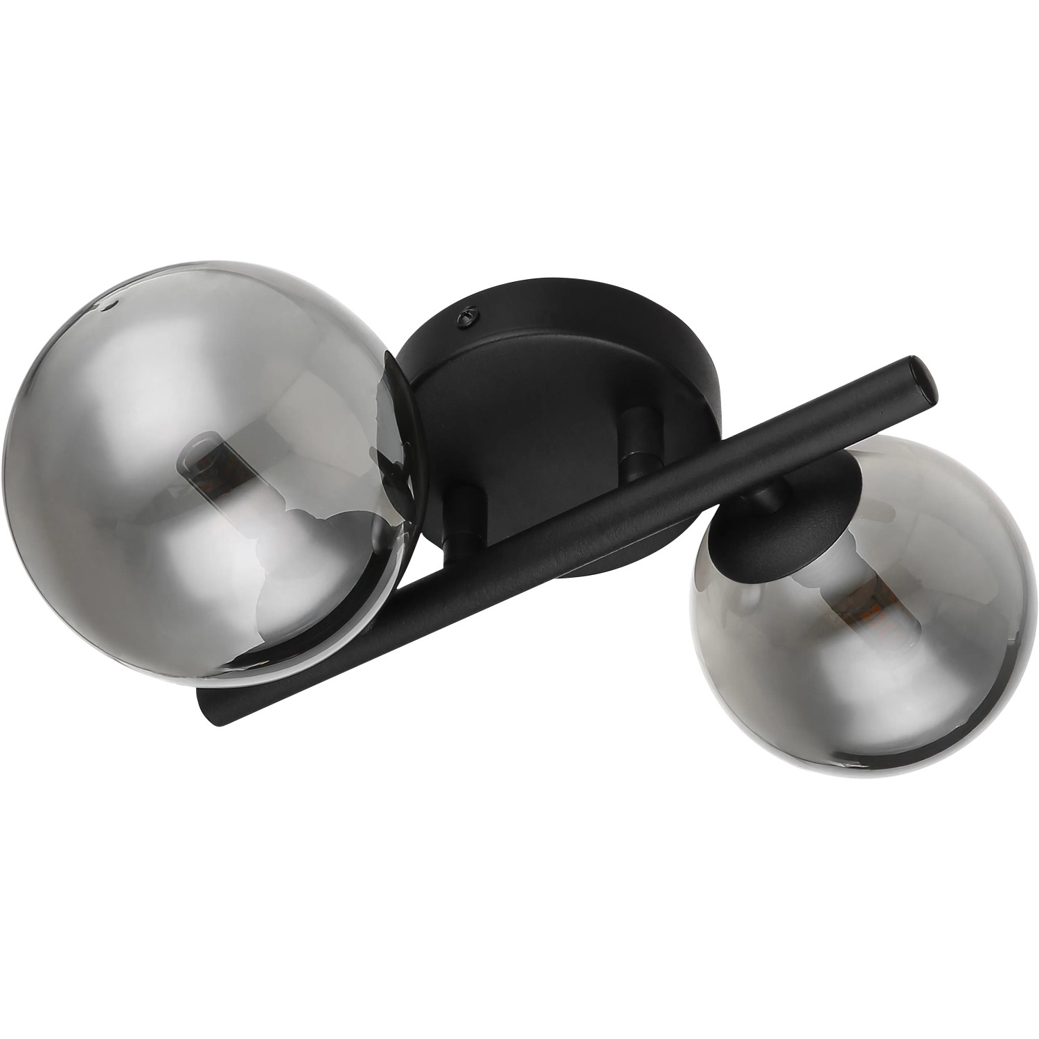 Moderne Globo LED-Wandleuchte Riha, 2-flammig, schwarz matt mit rauchfarbenen Glasschirmen.