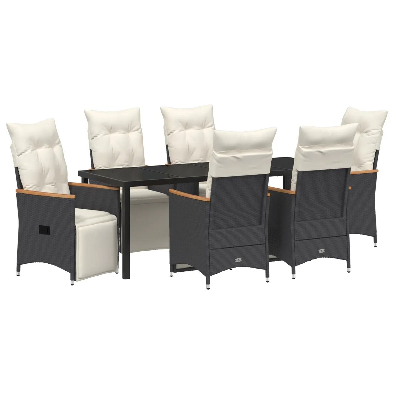 vidaXL Garten Essgruppe mit Kissen 7-Tlg Schwarz Poly Rattan 3379616