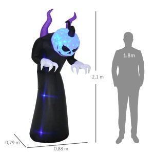 Outsunny 210cm aufblasbares Gespenst mit leuchtendem Kürbiskopf und blauen LEDs für Halloween Dekoration.