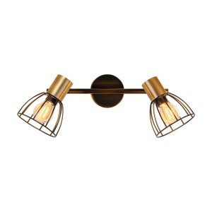 ZMH Wandlampe Vintage, 2-flammig, schwarz mit schwenkbaren Messing-Spots und Käfigschirm. Industrial-Stil Leuchte.