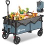 Sekey Bollerwagen, faltbar, blau, mit Lebensmitteln gefüllt. Ideal für Camping und Einkäufe.