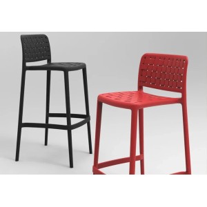 Barhocker Fame-S, 65 cm, in Graubraun und Rot, aus Polypropylen mit Webmuster.