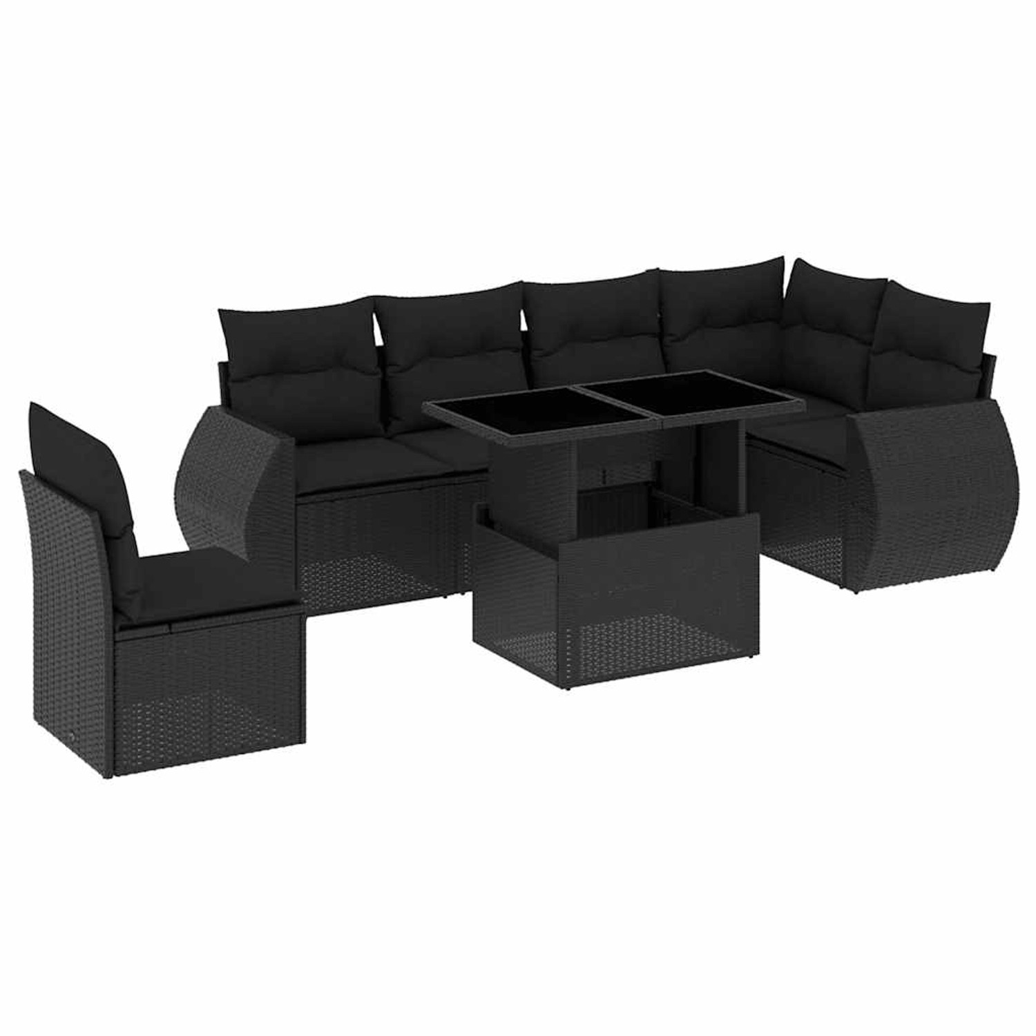 vidaXL 7-Tlg Garten-Sofagarnitur mit Kissen Schwarz Poly Rattan 3268565 günstig online kaufen