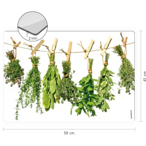 Myspotti Mini-Spritzschutzplatte Kräuterleine, Küchenrückwand mit Kräutermotiv, 59x41 cm.