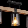 Globo Deckenleuchte mit 3 Rauchglas-Lampen, schwarz matt und Holzoptik. Moderne Lampe für Wohnräume.