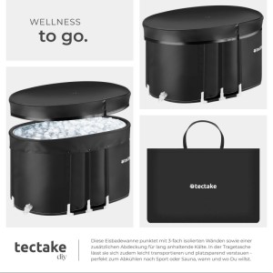 Schwarze Tectake Eisbadewanne Espoo, faltbar, mit 3-fach Isolierung, Abdeckung und Tragetasche. Ideal für Kältebäder.