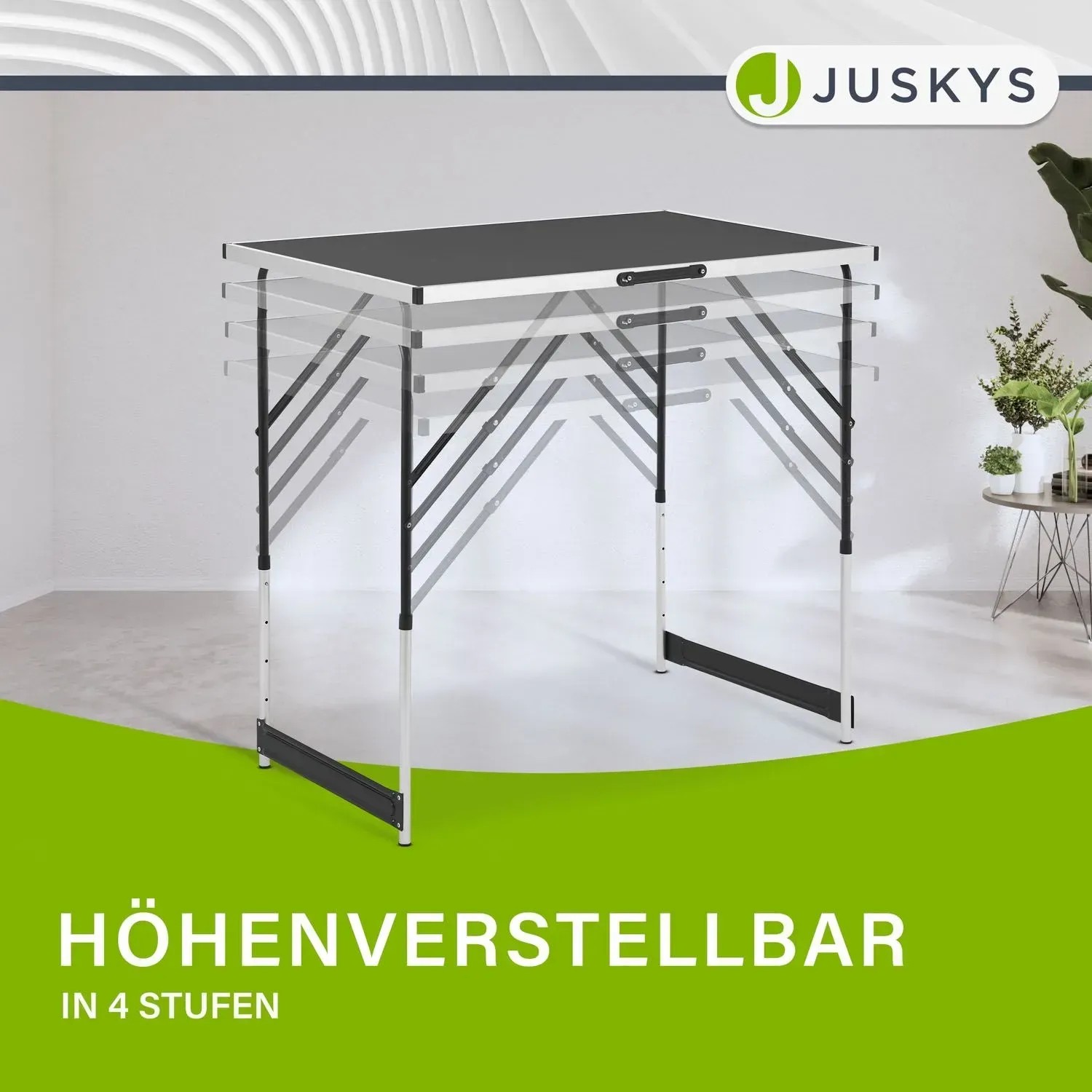Juskys Multifunktionstisch 3er Set, höhenverstellbar und klappbar, für Camping, Flohmarkt oder Buffet.