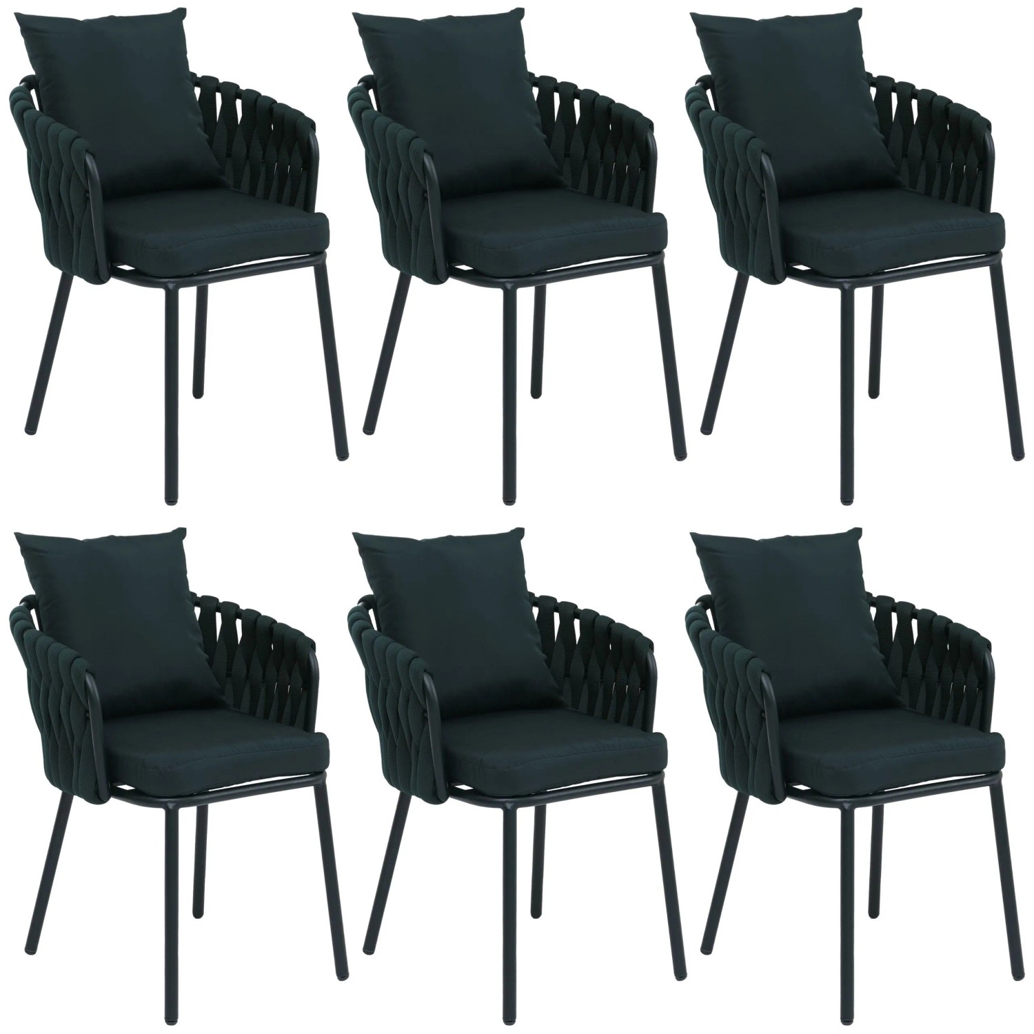 MCW 6er-Set Aluminium-Esszimmerstuhl P89 Seilgeflecht Rope Grün