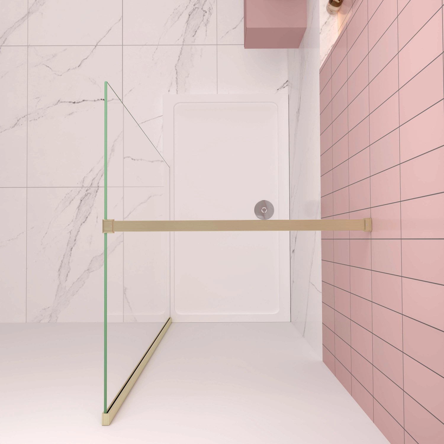 AICA Walk-In Dusche 160x200cm mit goldener Stabilisierungsstange und ESG Glas.