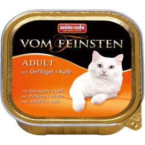 Vom Feinsten Katzen-Nassfutter Adult Geflügel & Kalb, 100g Schale.
