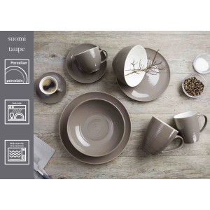 Ritzenhoff & Breker Suomi Geschirrset, 6 Jumbobecher (550ml) in Taupe, aus Porzellan.