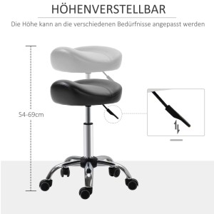 HOMCOM Höhenverstellbarer Arbeitshocker mit Räder 48 x 48 x 54-69 cm