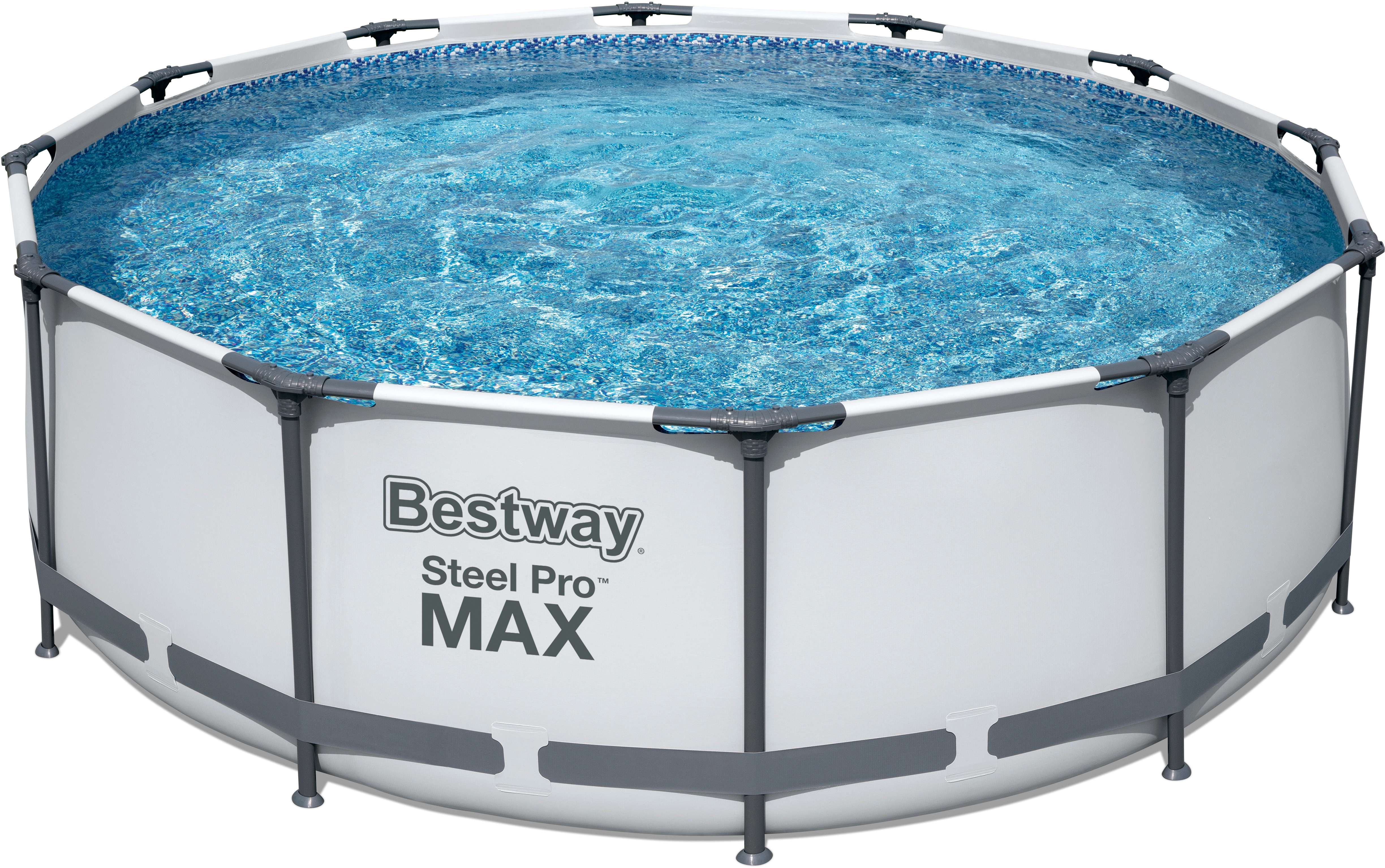 Bestway Stahlrahmen-Pool Set Steel Pro Max Frame Ø 366 x 100 cm Rund  Lichtgrau
