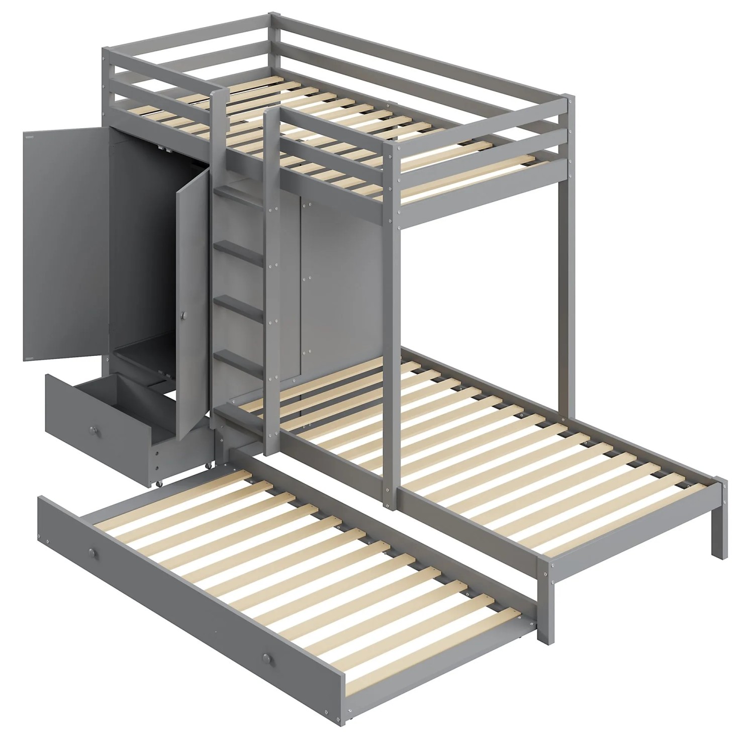 okwish Etagenbett 90x200cm mit Ausziehbett Kinderzimmer Grau ohne Matratze