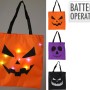 Halloween-Tasche mit LED-Lichtern, 3 Designs: Kürbis, Geist, Fledermaus. Polyester, 32x34x1 cm.