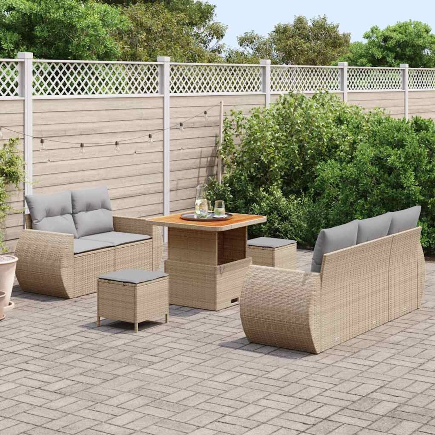 Beiges 8-teiliges Garten-Sofa-Set aus Poly Rattan von vidaXL für Terrasse und Garten.