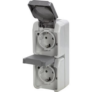 Merten AQUASTAR Schuko-Doppelsteckdose, senkrecht, für Feuchträume.