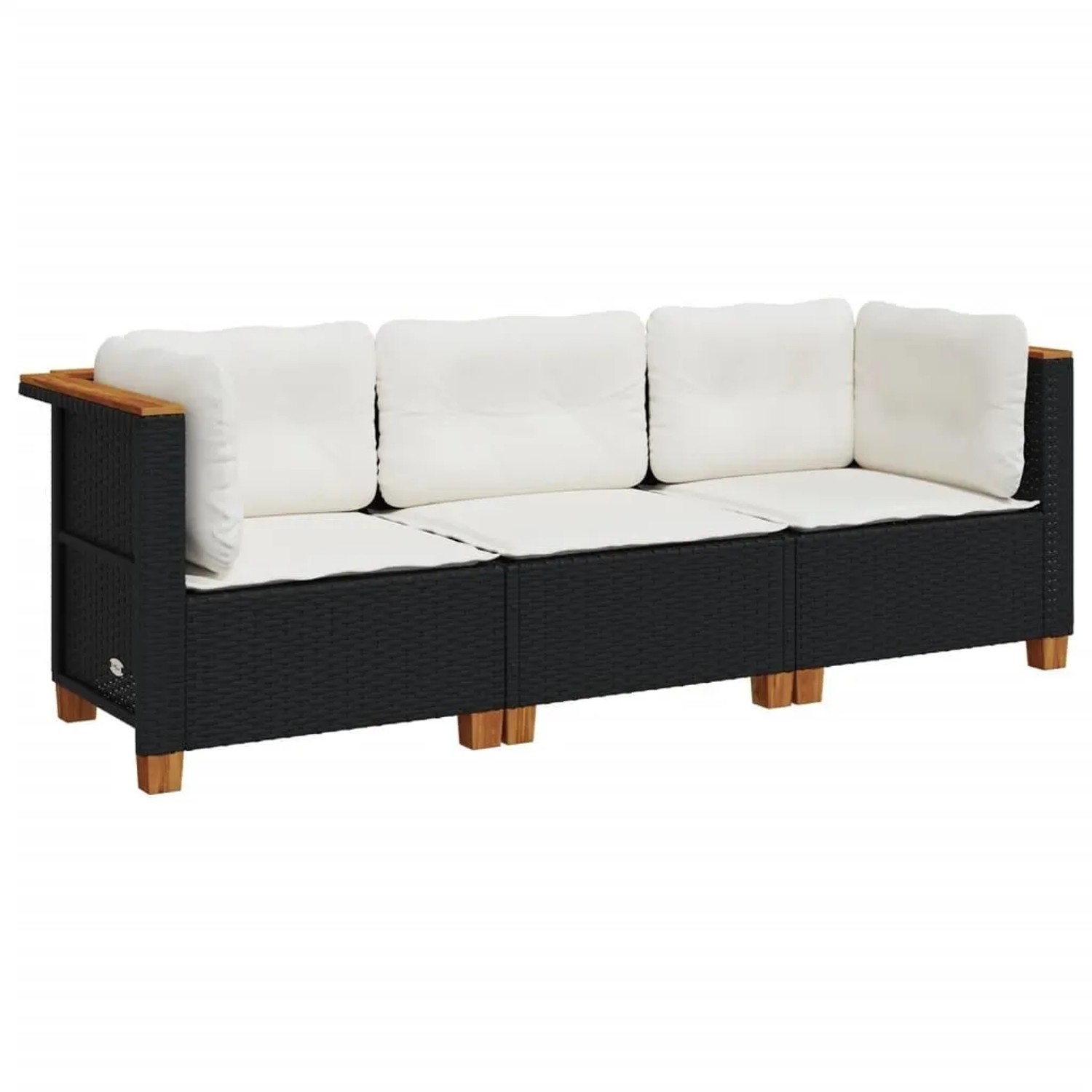 vidaXL Gartensofa mit Kissen 3-Sitzer Schwarz Poly Rattan 365917