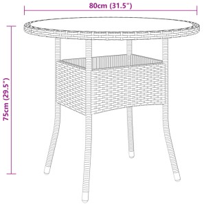 Brauner Gartentisch aus Rattan mit Glasplatte, Ø80x75 cm. Ideal für Terrasse und Garten.