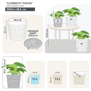 KMND Blumentopf Groß Rund Niedrig mit Einsatz Fusion Low Ø30×28,5 cm PP Kunststoff Cremeweiß 5er Set  20815