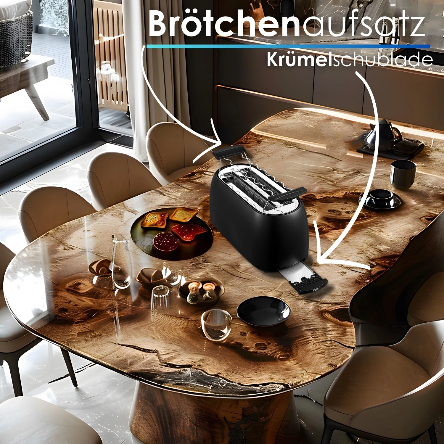 Toaster-Abdeckung Schwarz Marmor - Für 2/4 Scheiben Toaster, Aus Polyester, Staubdicht, Wasserabweisend