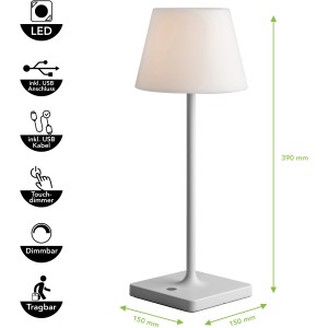 Weiße Eco-Light LED Akku Tischleuchte Jammin für den Außenbereich, dimmbar, 39 cm hoch.