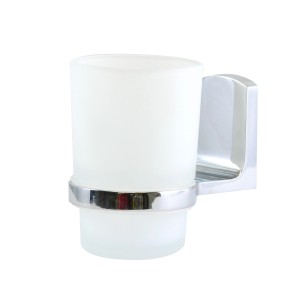 Spirella Taku Zahnputzbecher aus Glas mit Chrom-Halterung, 6,6x10,3x9,5 cm.