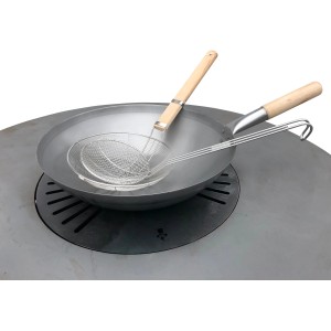 3-teiliges Wok-Set aus Edelstahl mit Wok, Löffel und Sieb für Grillutensilien.