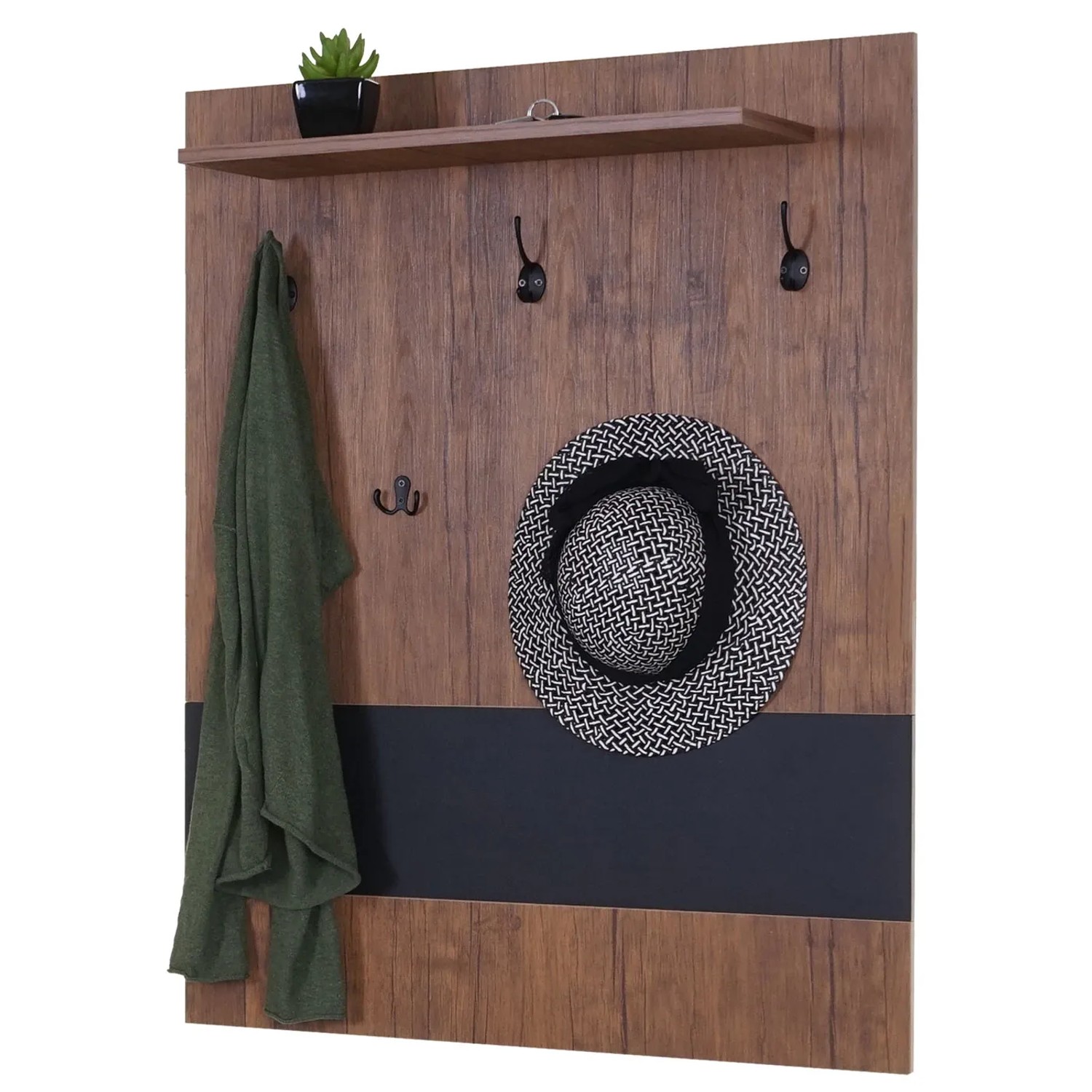 MCW Wandgarderobe A27 mit 5 Haken, Hutablage und Holzoptik. Praktisches Garderobenpaneel für den Flur.