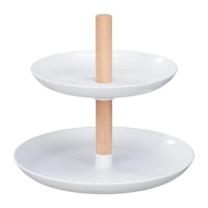 Relaxdays Etagere Kunststoff Holz Weiß 2-stöckig 19 cm x 21 cm 230 g