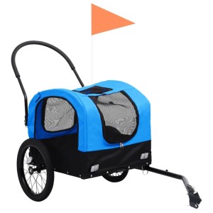 vidaXL 2-In-1 Fahrradanhänger für Hunde und Buggy Blau und Schwarz 92438