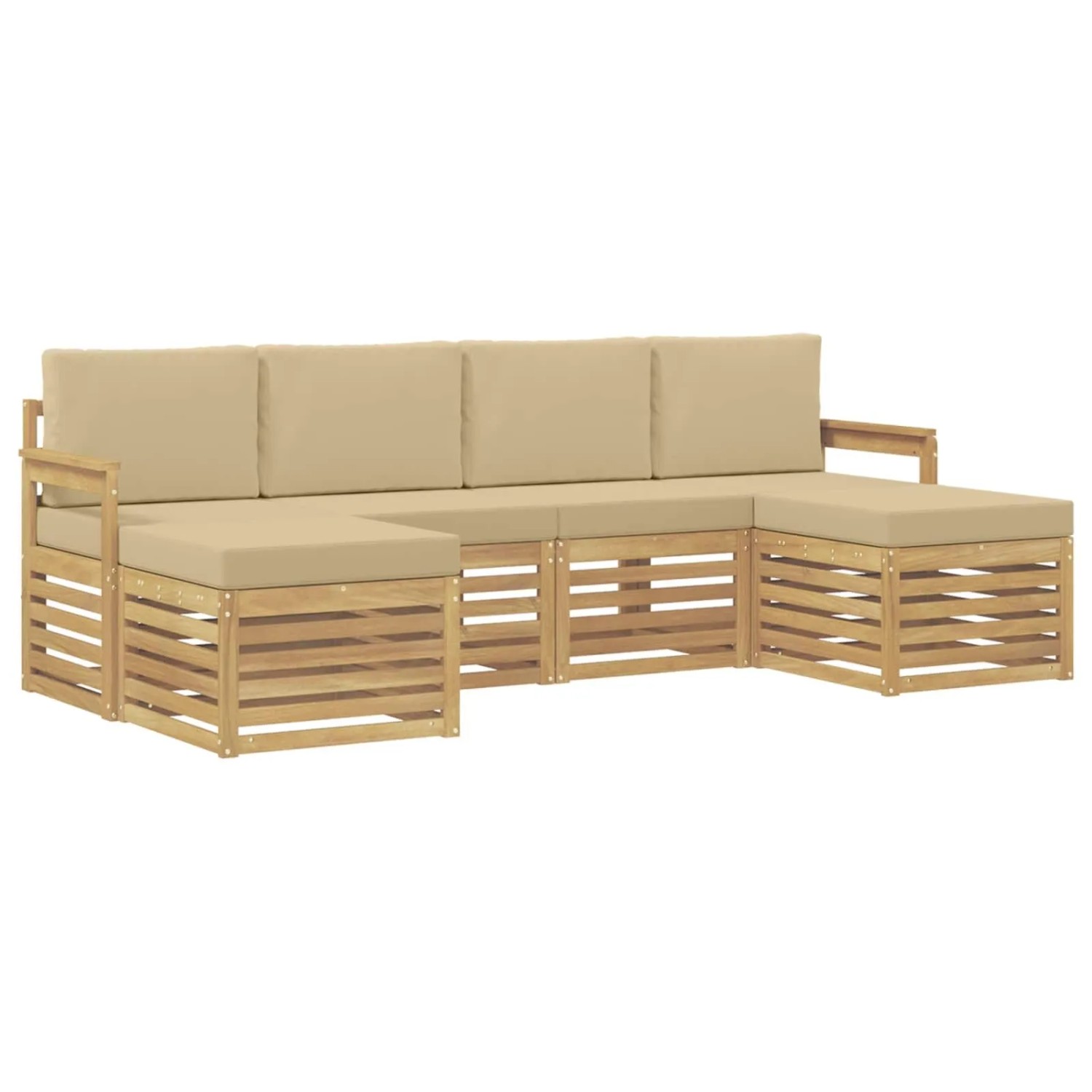 vidaXL Outdoor-Sofagarnitur 5-Tlg Weiß und Beige 249 x 122,5 x 73 cm 3392263