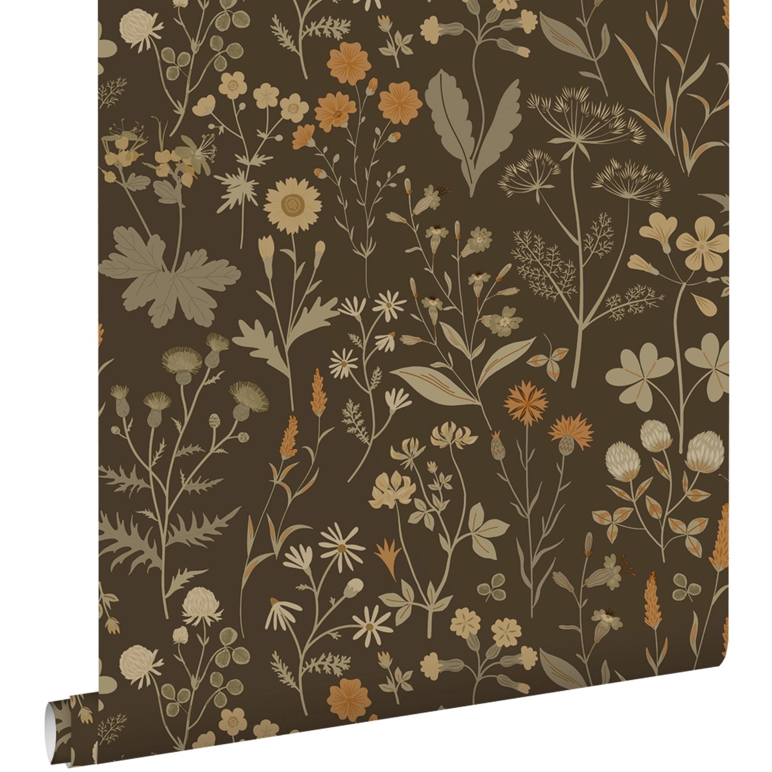 ESTAhome Tapete Feldblumen Graugrün und Braun 50 x 900 cm günstig online kaufen