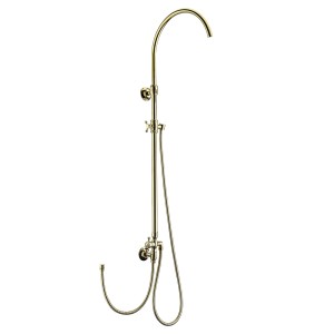 Goldfarbenes PaulGurkes Aufputz Duschsystem mit Regendusche.