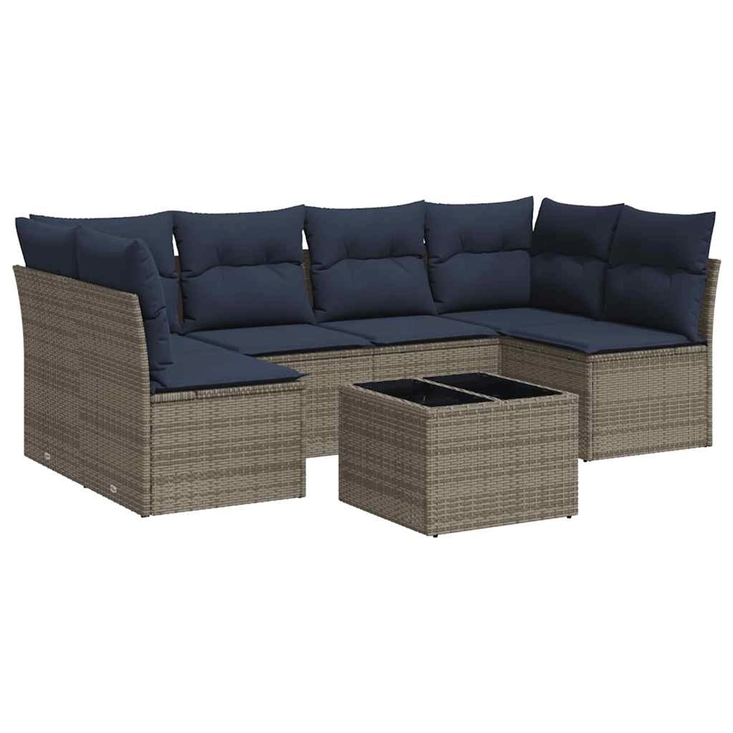 vidaXL 7-Tlg Garten-Sofagarnitur mit Kissen Grau Poly Rattan 3217401 günstig online kaufen