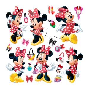 Disney Wandtattoo Minnie Maus, rot-gelb, 30x30cm, mit verschiedenen Minnie Maus Motiven.
